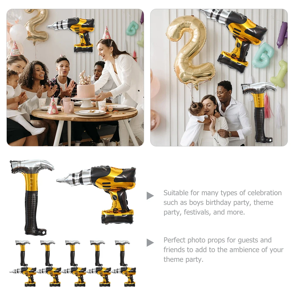 

12pcs Repair Tool Balloons Aluminum Film Boys Birthday Party Decorations Festival Supplies Easy Sealed Vivid Colors