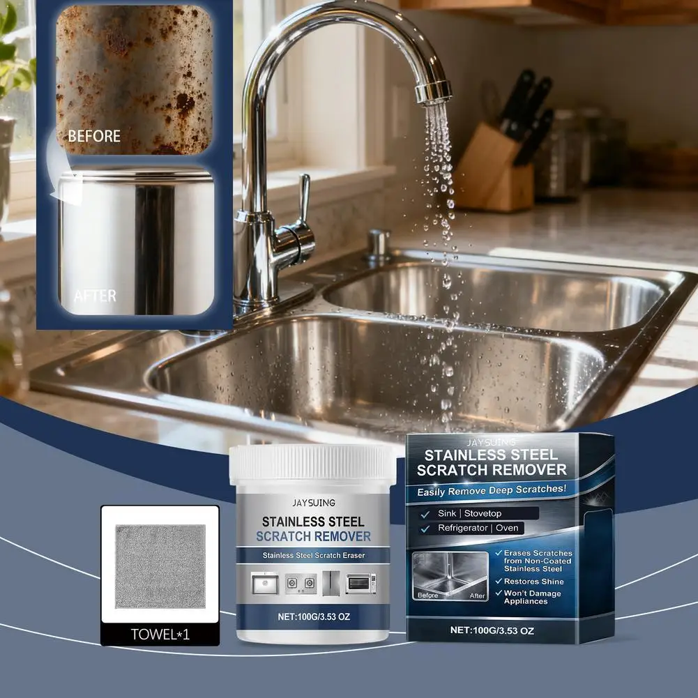 Stainless Steel Scratch Remover Daily Kitchen Cooktop, Sink, Appliance & Utensil Restoring Cleaner For Auxiliary Cleaning