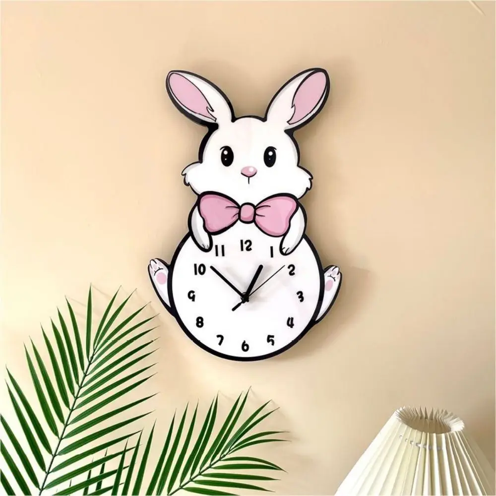 Creative Cute Little White Rabbit Wall Clock Hanging Decorative Cartoon Wall Clock Silent Digital Wall Clock Kids Room