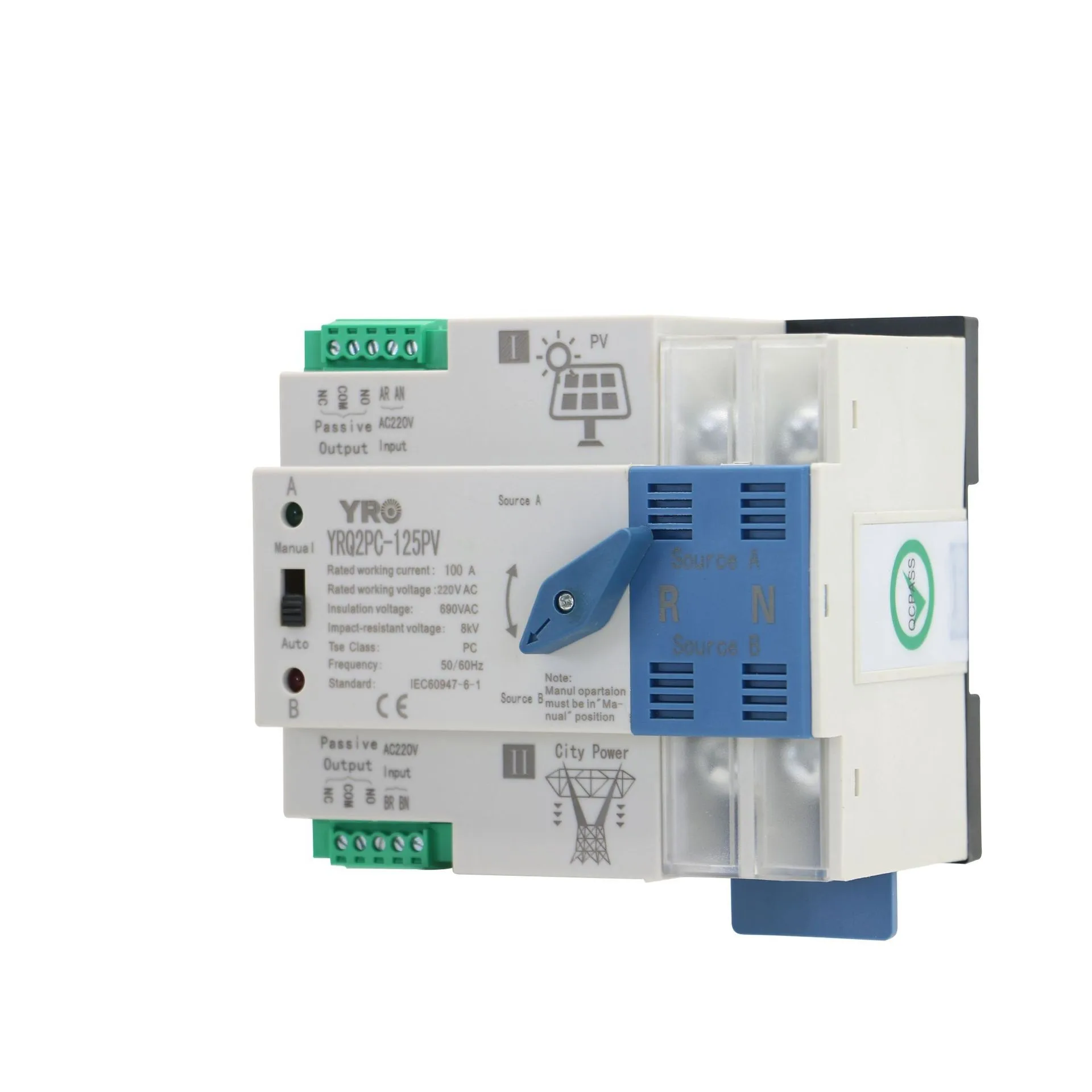 Din Rail 2P Mini ATS Dual Power Automatic Transfer Switch Electrical Selector Switches Uninterrupted Power 100A