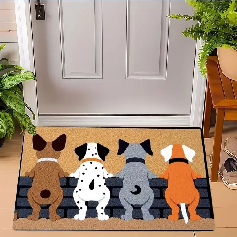 1pc Adorable Four Puppies Print Non-Slip Indoor Welcome Doormat - Cute Puppy Suitable for Bedroom, Living Room, Entryway - Eas