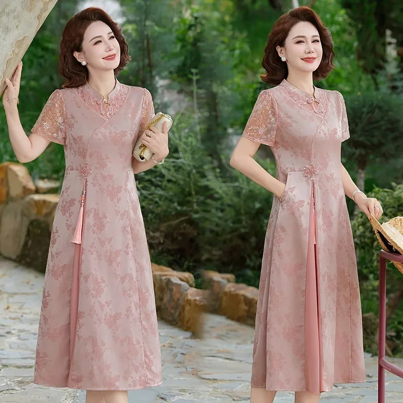 Robe longue d'été pour femmes à manches courtes, mode française, grande taille 5XL, robes longues décontractées pour femmes, jacquard, vestidos