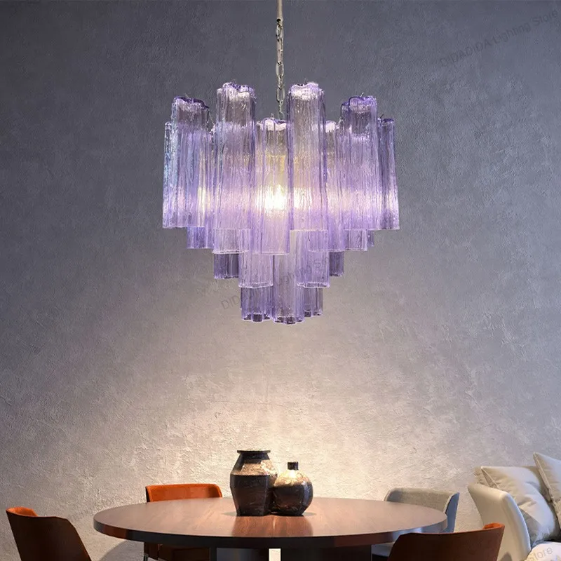 Luxury American White Murano Glass Lustre Chandelier, Star Tube Frosted Pendant Lamp for Hotel, Fixture for Ceilings