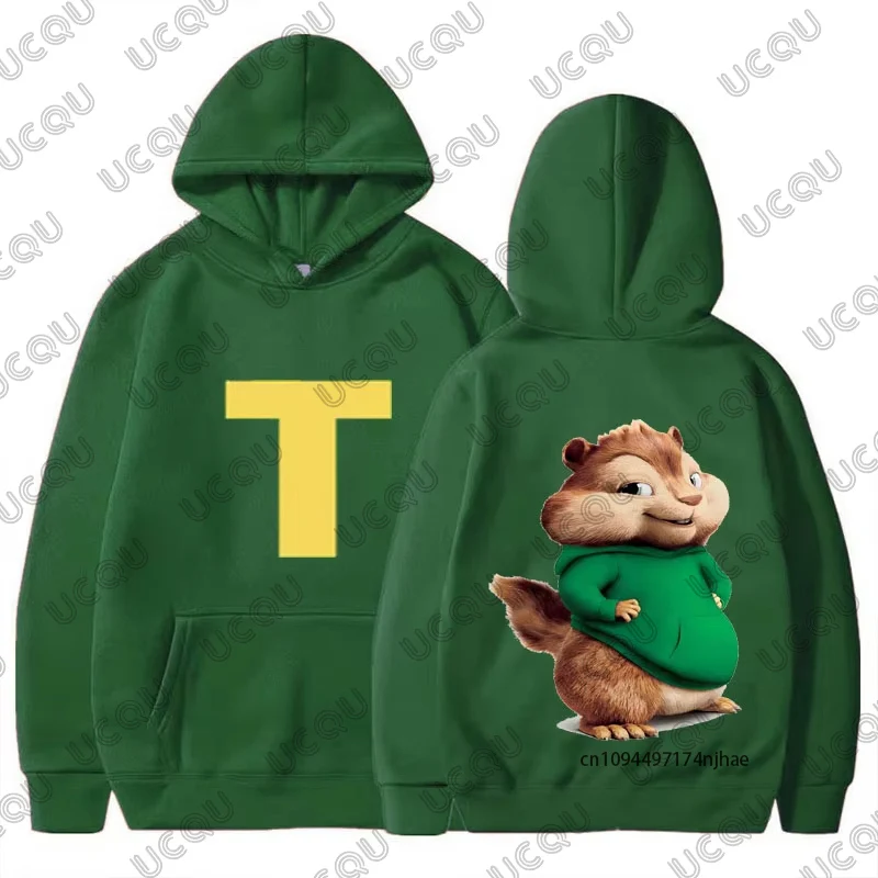 Sweat-shirt à capuche en coton vert pour enfants, dessin animé Alvin et les Chipmunks, automne-hiver, manches longues, décontracté, hauts pour enfants/adultes, 2026