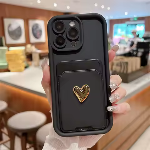 M 6 F 5 X6pro 3D Gold Love Heart Wallet Card Bag Case For Xiaomi Mi Poco F6 M6 X6 X5 F5 Pro 5g 4g Shockproof Silicone Back Cover