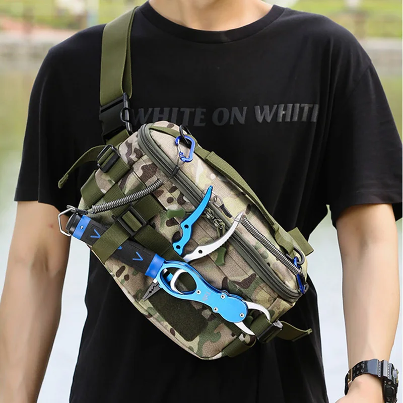 1000D Fishing Bag Crossbody Molle Waist Chest Fishing Lure Gear Rod Large Outdoor Shoulder Bags Multiple Pockets Travel Pack