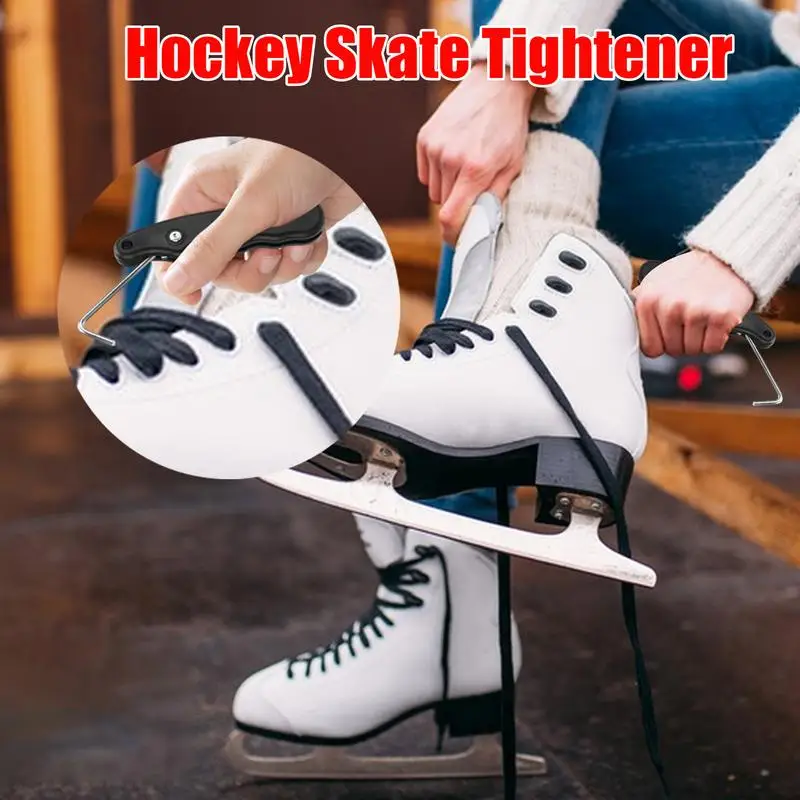 Hockey Skate Tightener Portable Lace Puller Stainless Steel Hockey Lace Tightener Folding Skating Tool Handle Anti-Slip Ice