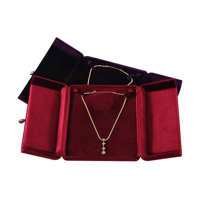 High-grade Velvet Large Pearl Necklace Box Jewelry Gift Storage Packaging Box Caja Para Conjunto De Joyas