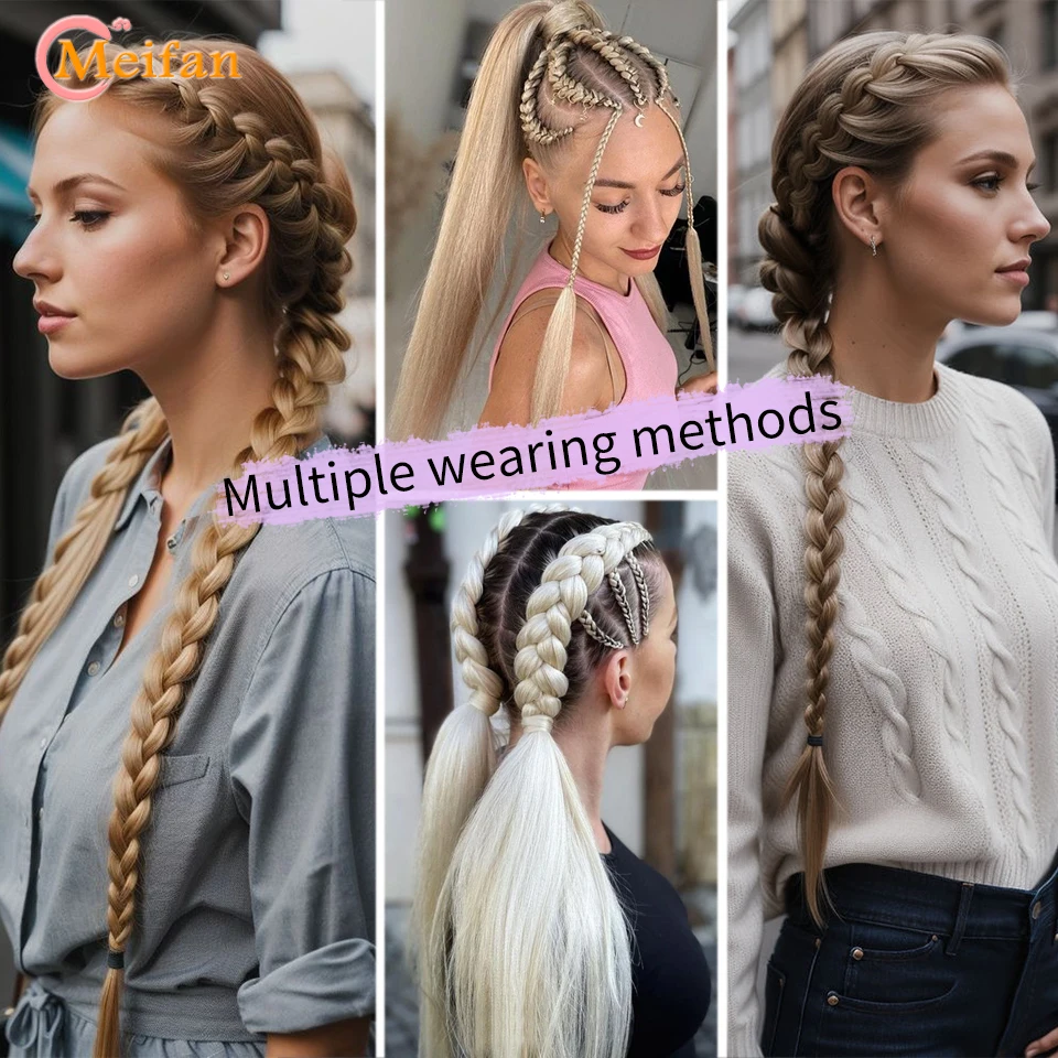 MEIFAN 26Inch Long Braided Ponytail Synthetic Straight Wrap Around Hair Extension with Hair Tie Natural Fake Hairpiece for Women