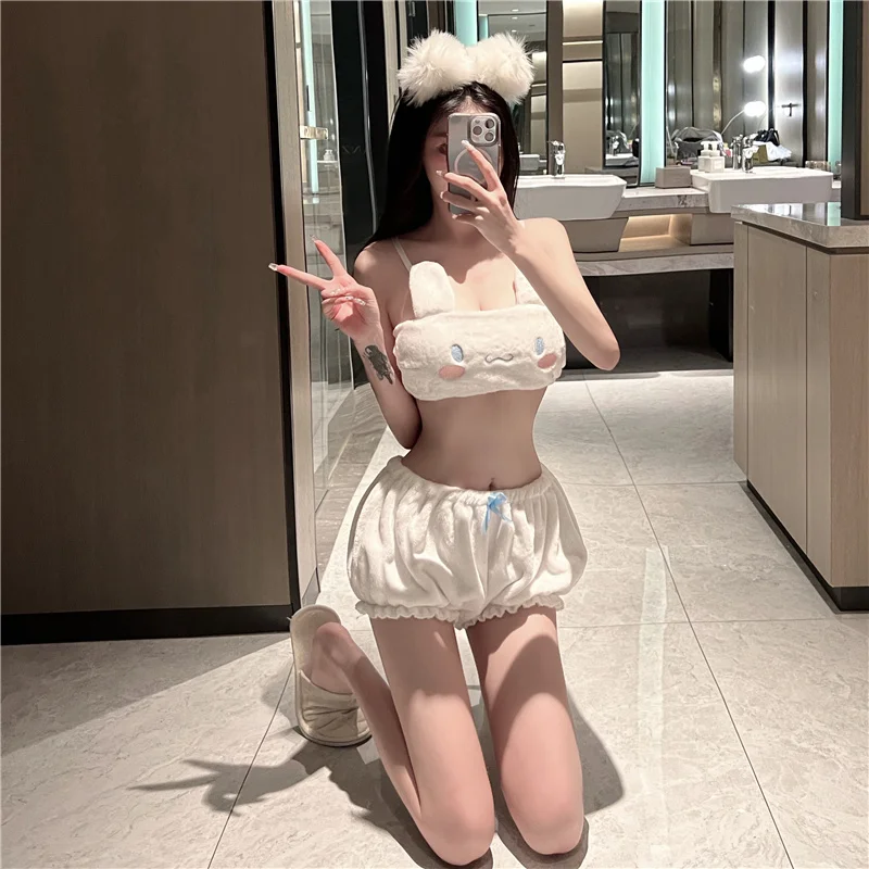 Kawaii Sanrio Anime Cartoon Mymelody Kuromi Cinnamoroll Pajamas Set Underwear Bra Little Devil Sexy Home Clothes Girl Pajamas