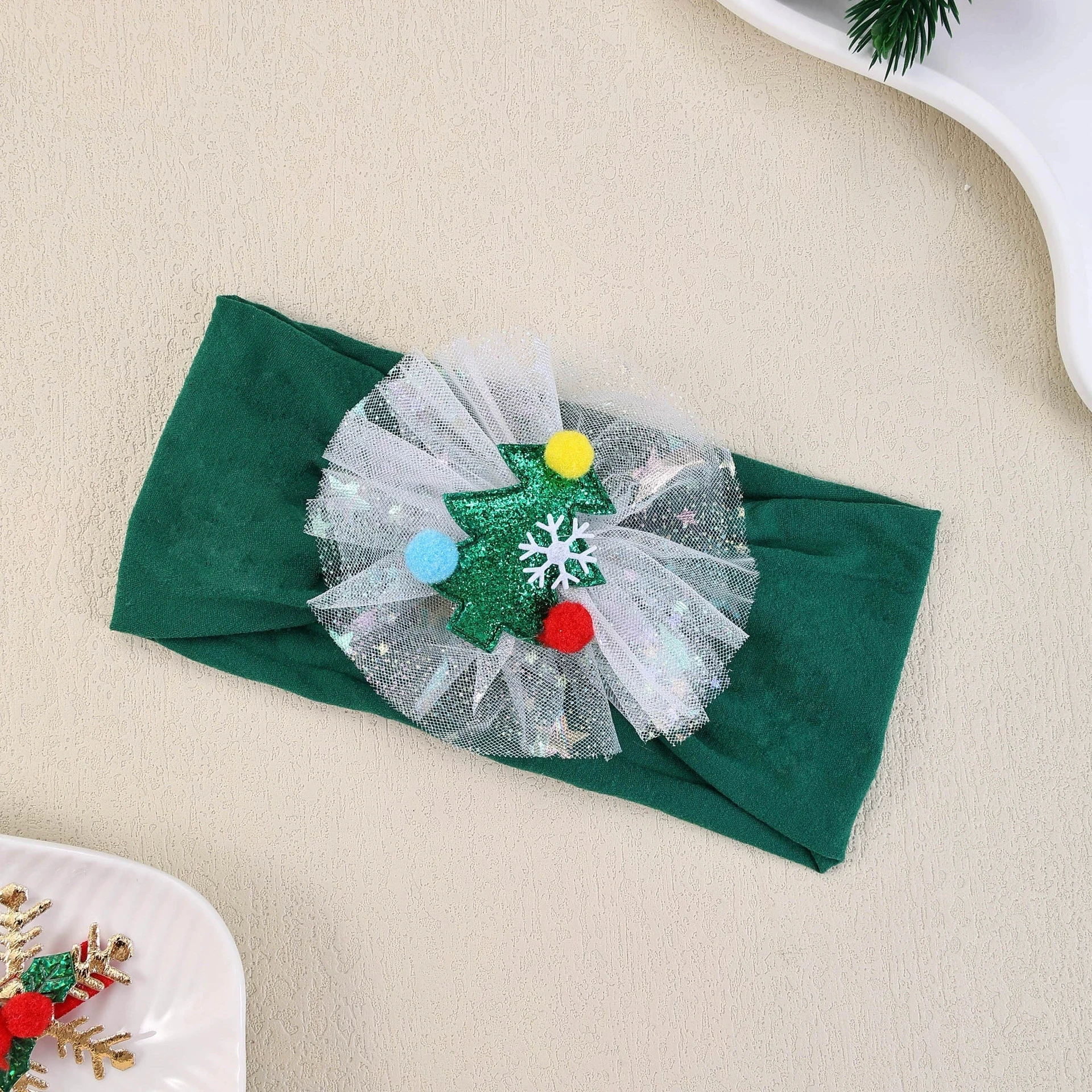 Ozdoba na głowę choinka choinka dla niemowląt dziewczęca opaska na głowę świąteczne zdjęcie dziecięca opaska do włosów akcesoria do włosów