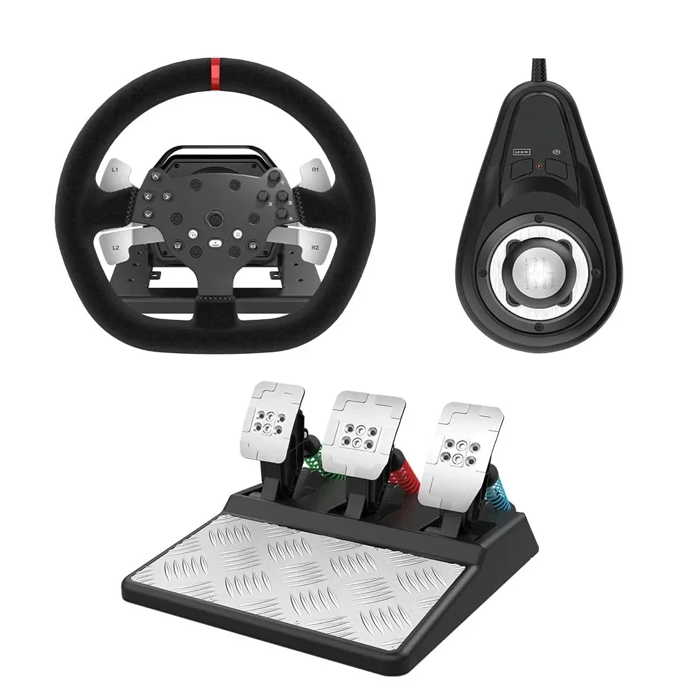 Feedback Steering Wheel Detachable Racing Wheel 270/900 Degree Race Steering Wheel with 3-Pedals