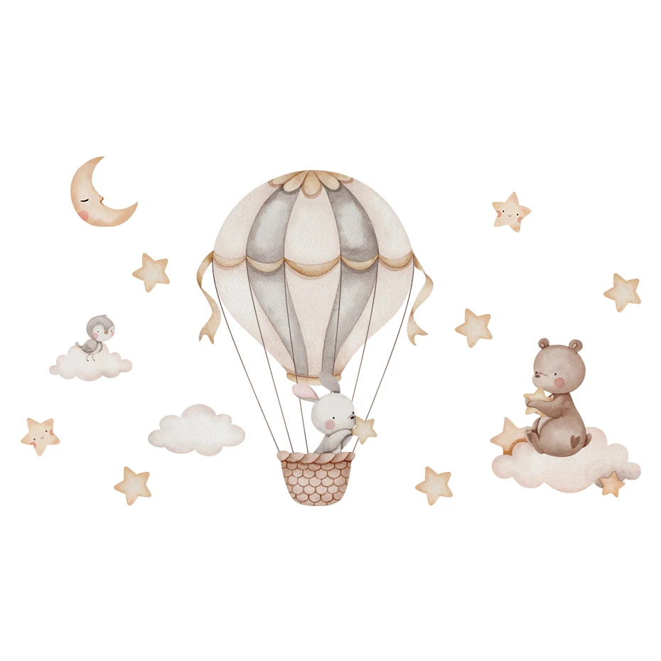 Hot air balloon animal wall decals (bear and rabbits), nursery and kids room decor 6