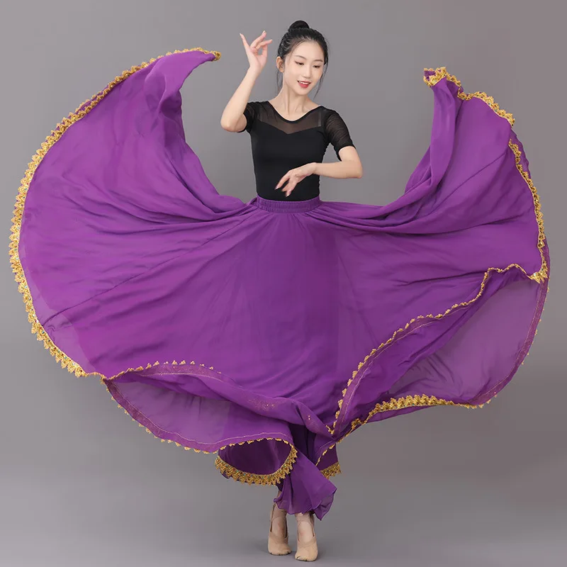 Damen-Tanzrock, 720-Grad-Design, einfarbig, für spanische Flamenco-Tänze, mit großem Schwung, hoher Taille, langer Rock, Kostüm für mexikanische Tänzerinnen. – Detail 9