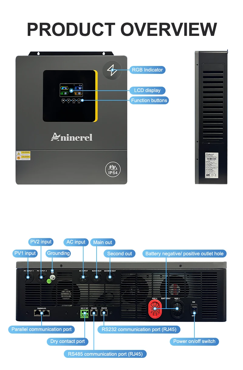Aninerel 11KW 48V Parallel Dual MPPT 160A Netzunabhängiger Solar-Wechselrichter mit Dual-Ausgang PV 500VCD, integriertem WLAN, 6.2KW 48V IP54, reiner Sinuswelle 230V für den Heimgebrauch – Detail 28