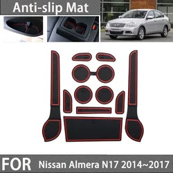 Non-slip Rubber Mat Door Groove for Nissan Almera N17 Sunny Versa Latio 2014~2017 Gate Slot Cup Pad Car Stickers Accessories