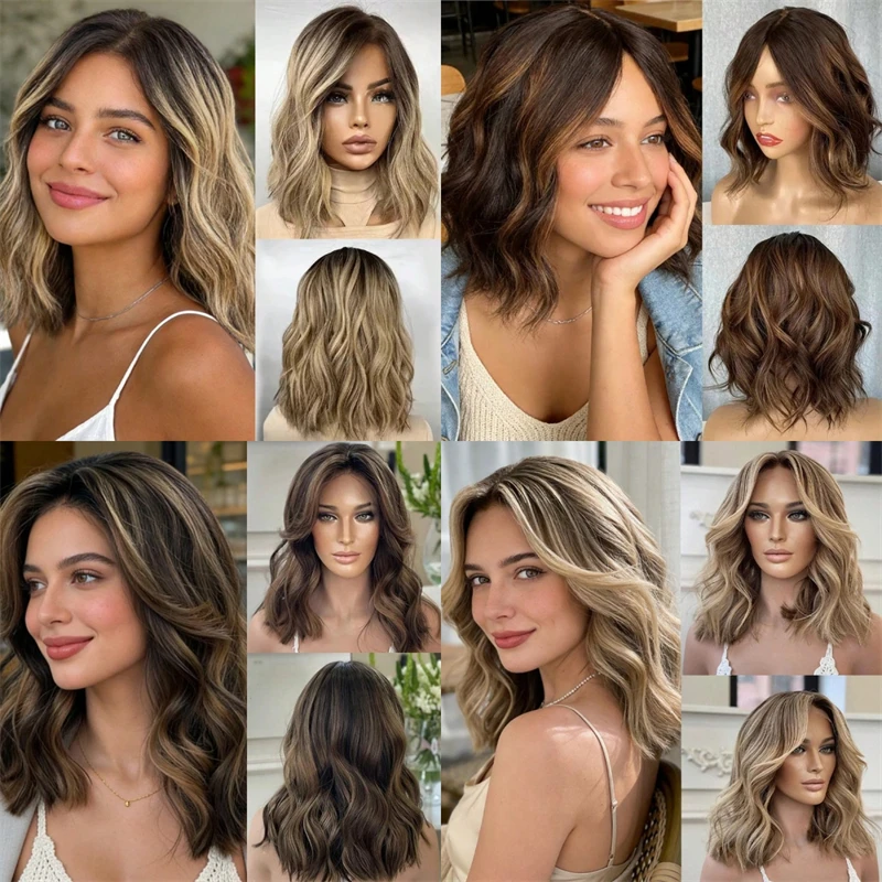 

Синтетический парик омбре коричнево-русый с HD-кружевной передней частью, высококачественный, реалистичный вид, с имитацией линии роста волос, короткий волнистый боб, предварительно проработанная линия роста волос