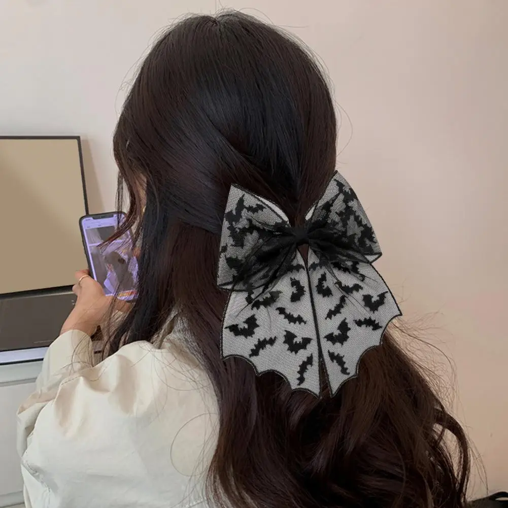 Jepit Rambut Pegangan Kuat Jepit Rambut Anti-selip Jepit Rambut Halloween Gaya Punk dengan Pola Jaring Laba-laba Aksesori Rambut Pegangan Anti-selip