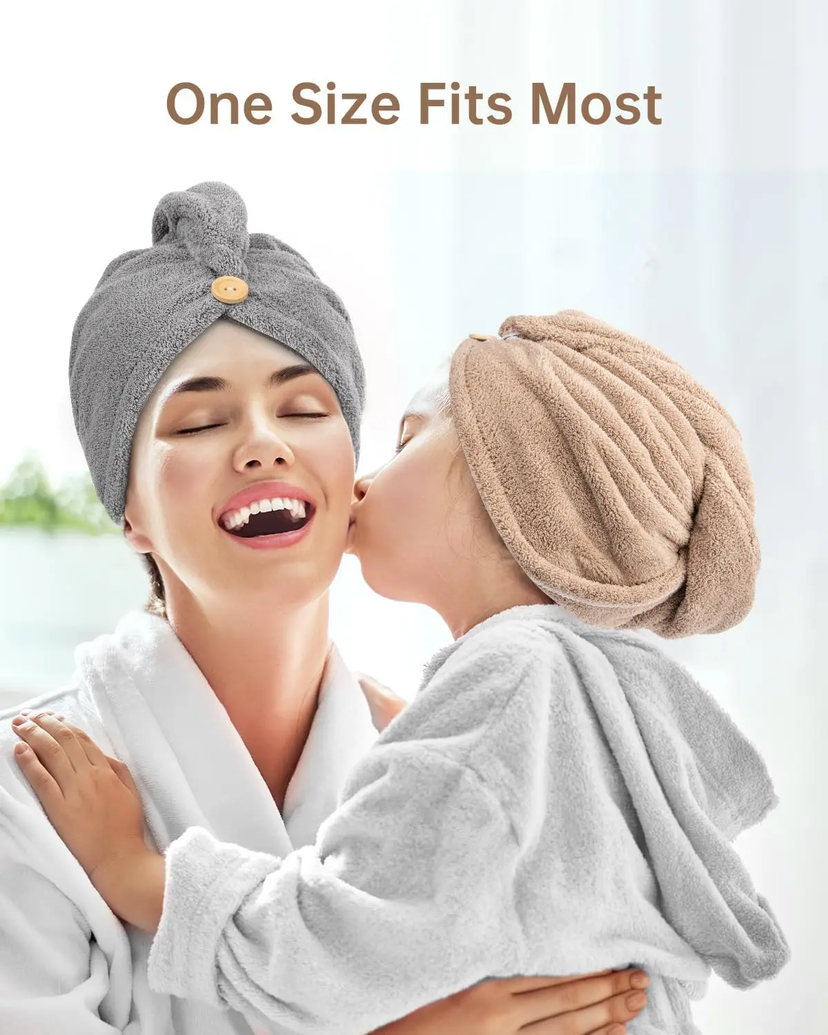 Button Up Hair Towel Wrap High Absorbency Microfiber Towels Curly Hair Girls' Quick Drying Towels Hair Drying Towels Hair Towel