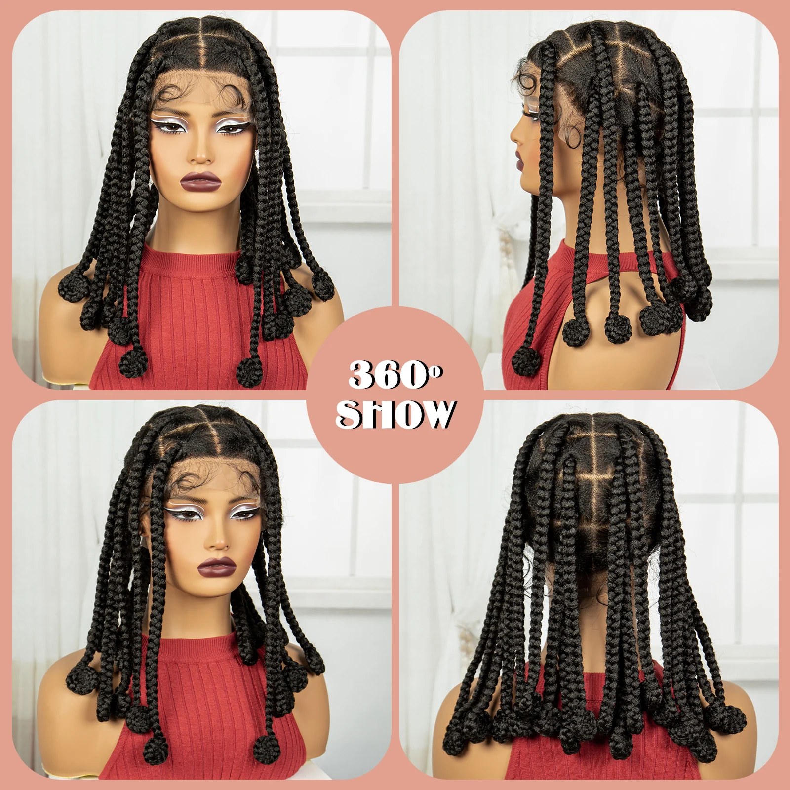 Pelucas trenzadas sintéticas naturales para mujeres negras, pelo de encaje completo transparente, caja sin nudos banttu, trenzas con pelo de bebé, 12 pulgadas