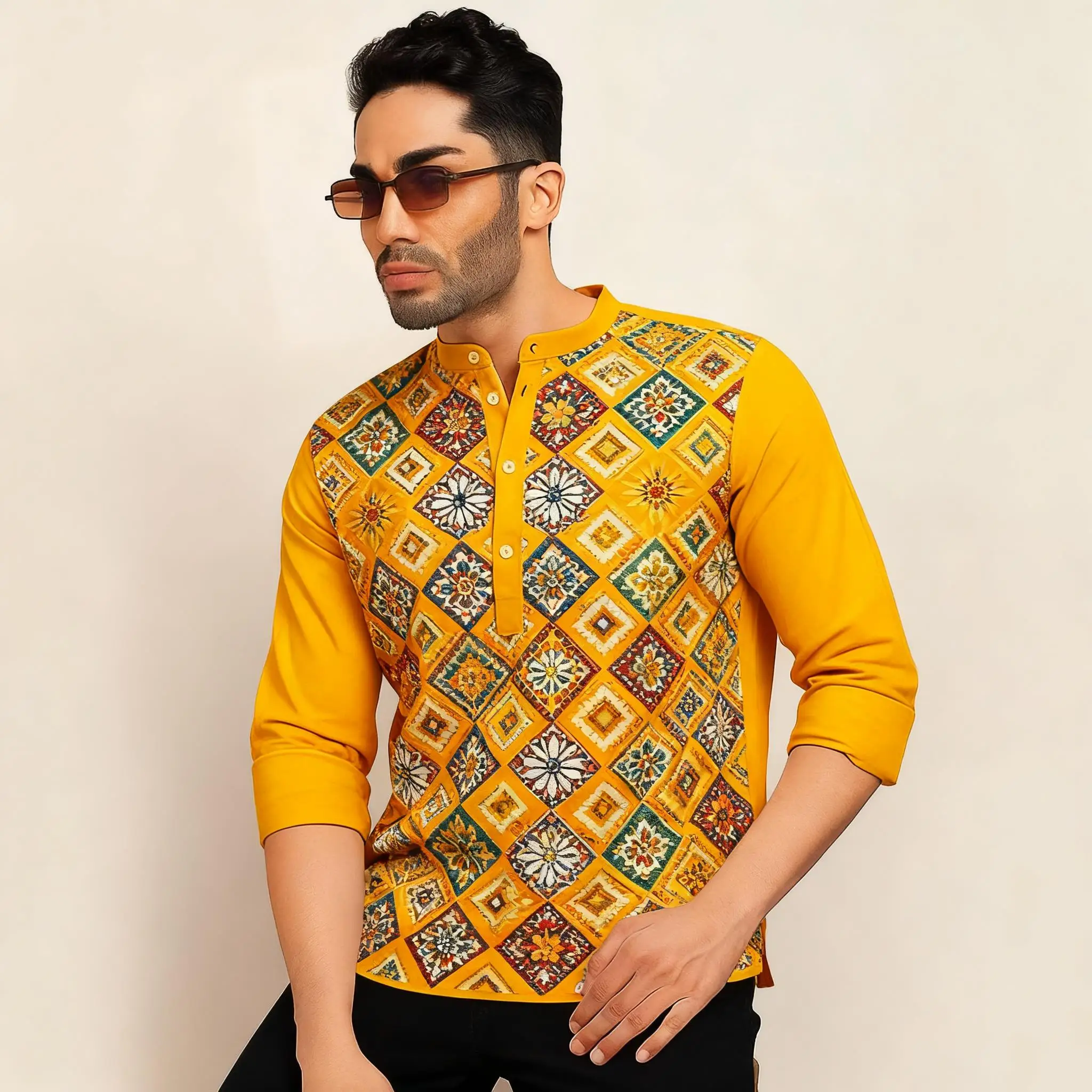 2026 رداء رجالي مسلم بأكمام طويلة قميص نمط عرقي الوقوف طوق الملابس العربية للرجال النمط الوطني الإسلامي غير الرسمي #6