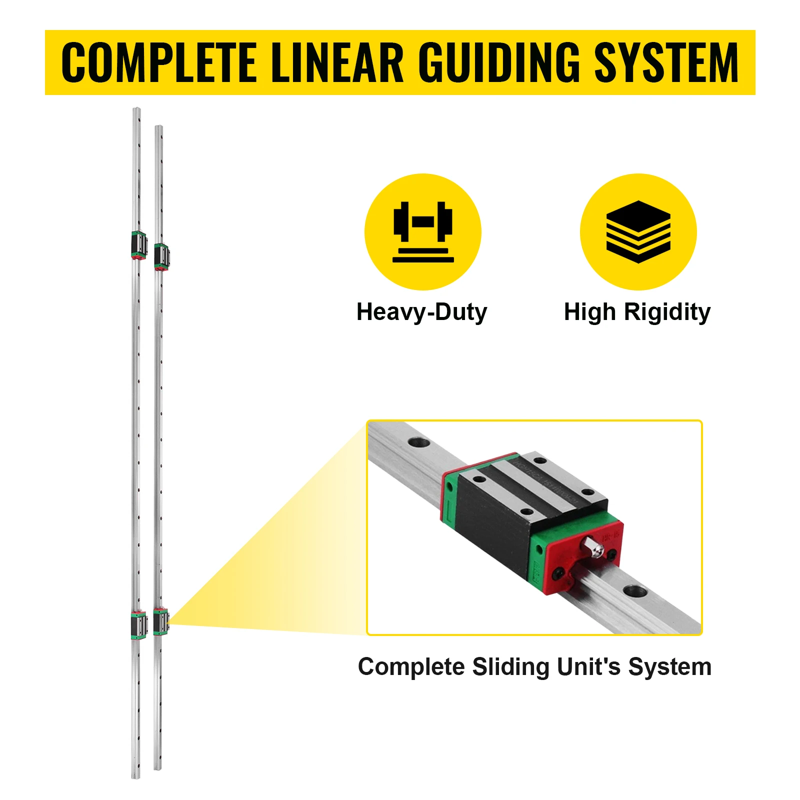 SucceBuy HSR15-1500mm 2pcs Linear Guideway Rail 4X Square Type Carriage Bearing Blocks, Rail Support for 15mm Slotted Bearings