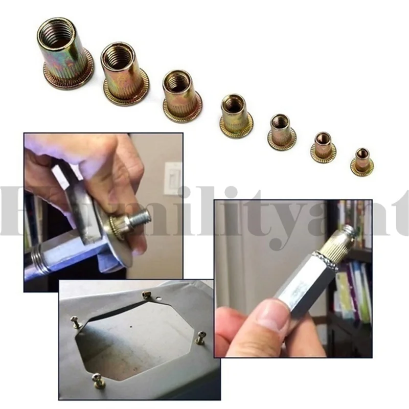 300Pcs Rivet Nuts Carbon Steel M3-M12 Flat Head Riveting Nut Set Hardware Insert Nutsert Kit