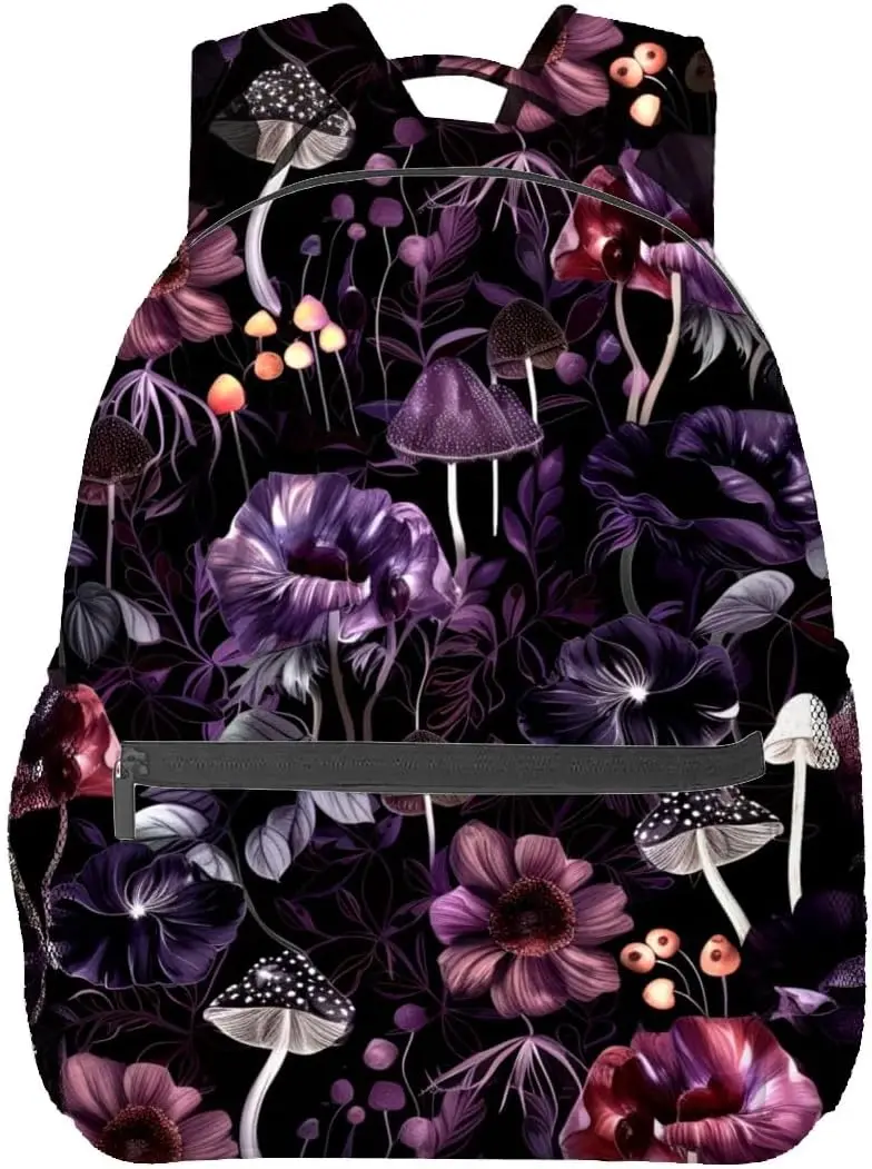 Vintage Moth Rucksack, Schwarz Weiß Gothic Floral Retro Polyester Rucksäcke, Leichter Doppel-Schulter-Rucksack für Frauen, Goth