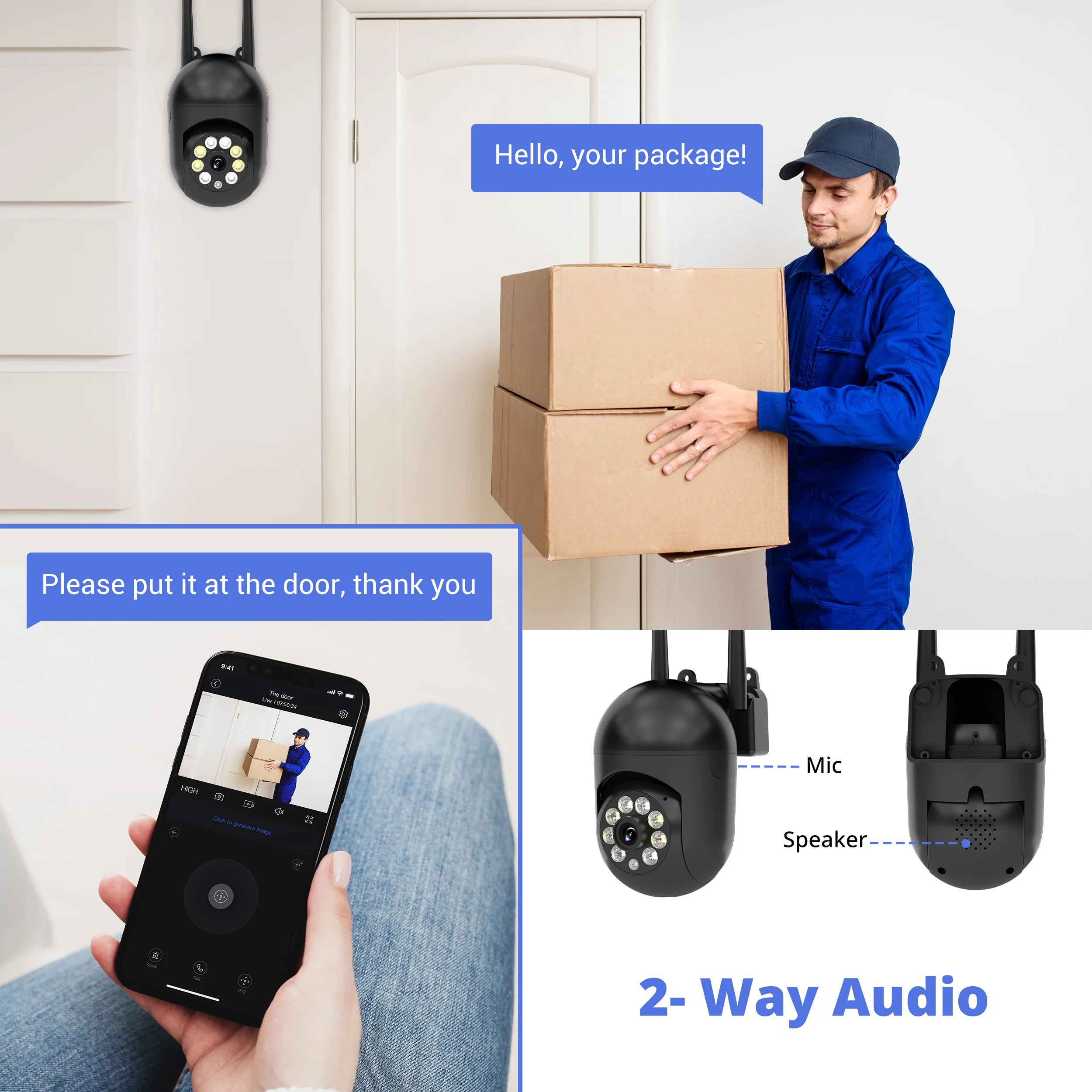 Ease Life APP 5G 3PCS Upgraded Version Surveillance Camera Color Night Vision Motion Tracking Indoor Outdoor Security Y108-Black