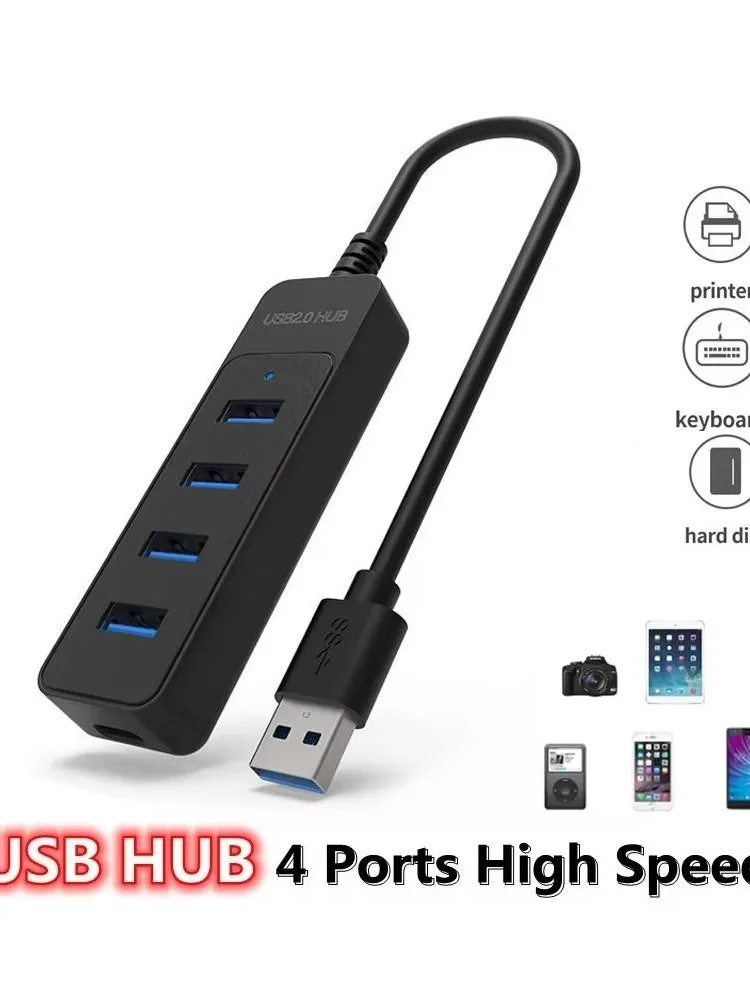 Adaptateur secteur USB 3.0 4 ports, concentrateur multi-USB 2.0, concentrateur USB, concentrateur de type C, concentrateur multiple, haute vitesse pour accessoires d'ordinateur portable