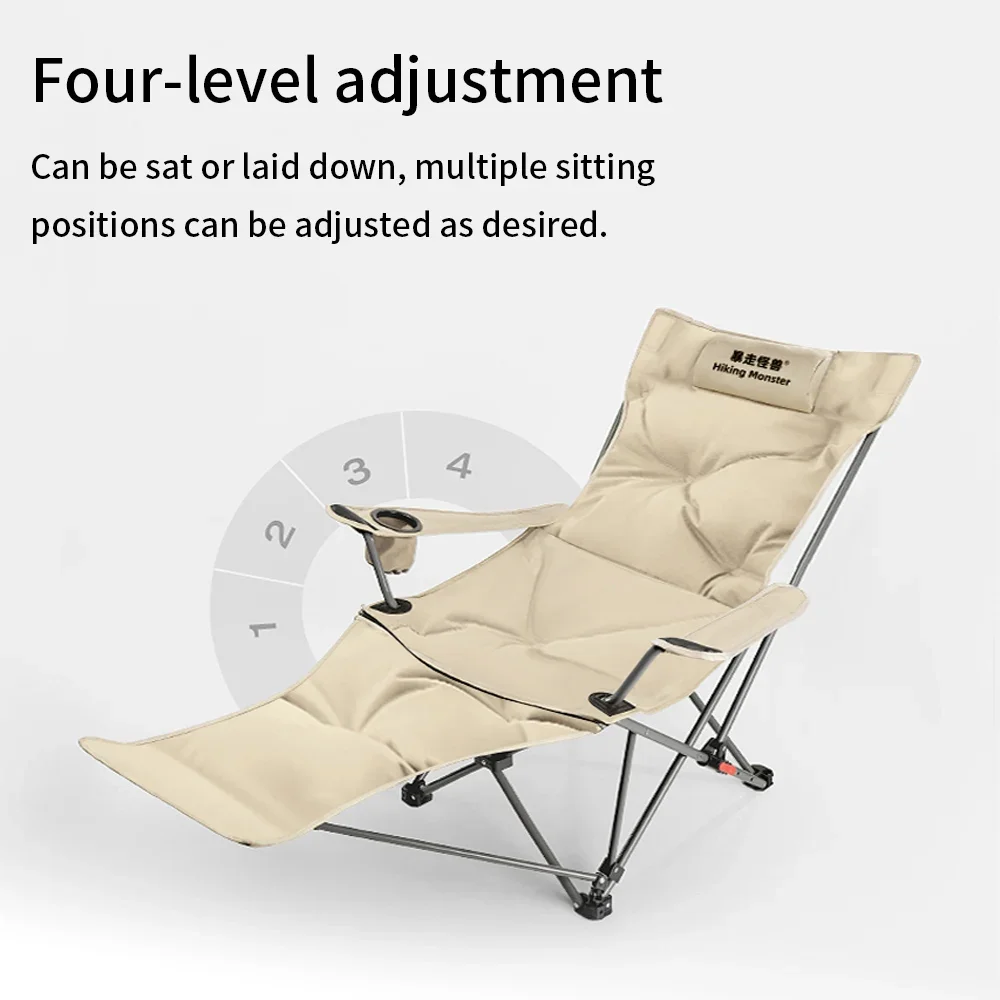

Portable Outdoor Camping Folding Chair Cotton Filling Seat Adjustable Backrest Travel Fishing Beach Chair Deck Chair Single Bed
