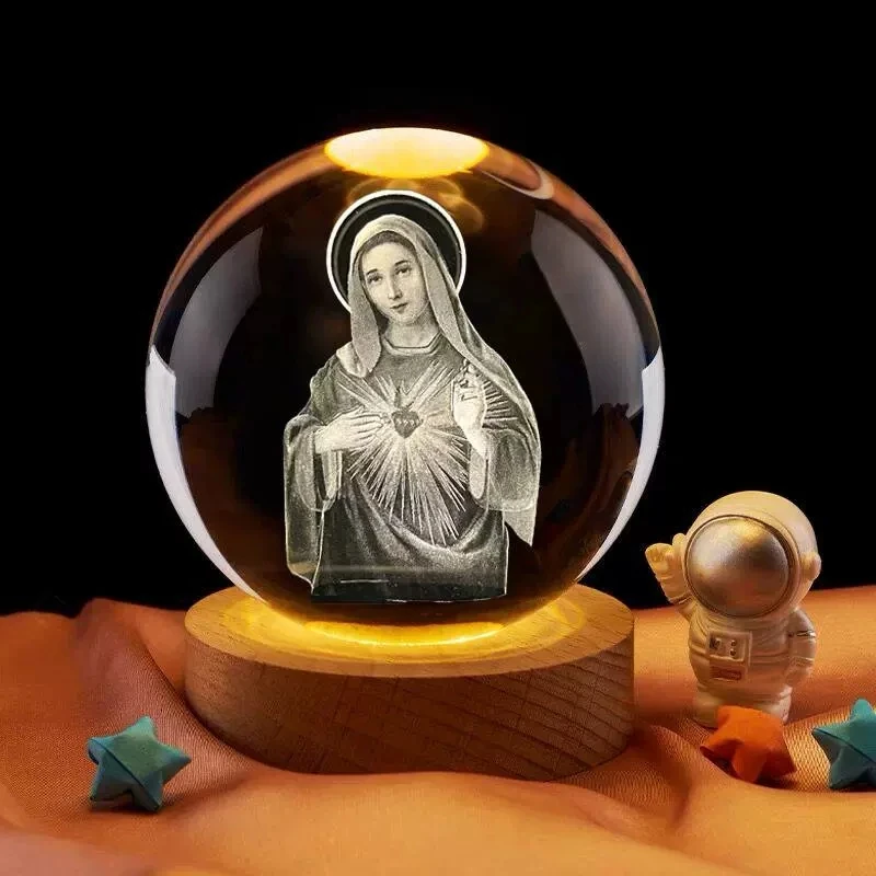 Laser perawan Mary 3D bola kristal ukiran lampu malam warna-warni, hadiah agama untuk ulang tahun wanita, dekorasi Natal Maria