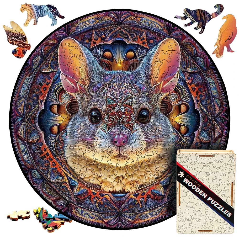 

Animals Wooden Puzzle Chinchilla Mandala Pets Jigsaw Puzzles Games Round 3D Wood Pazzle Craft Toys Gift For Adults And Children