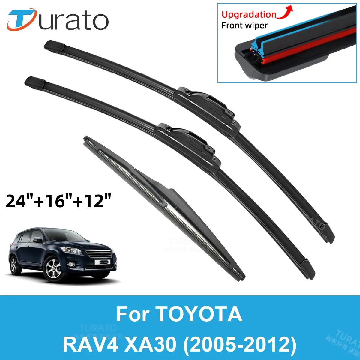 

3PCS Car Wiper Blades for 2005-2012 TOYOTA RAV4 XA30 Rear Windshield Wipers Double Rubber Car Accessories 2009 2010 2011 2012