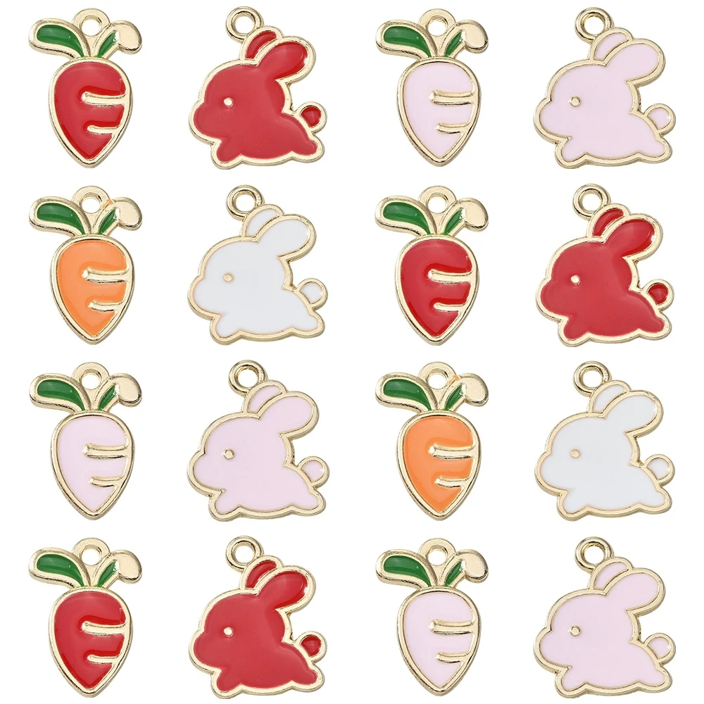 

60 Pcs Easter Bunny Enamel Charms Cartoon Rabbit Carrot Pendant Charms Cute Animal Charms for Jewelry Making DIY Crafts