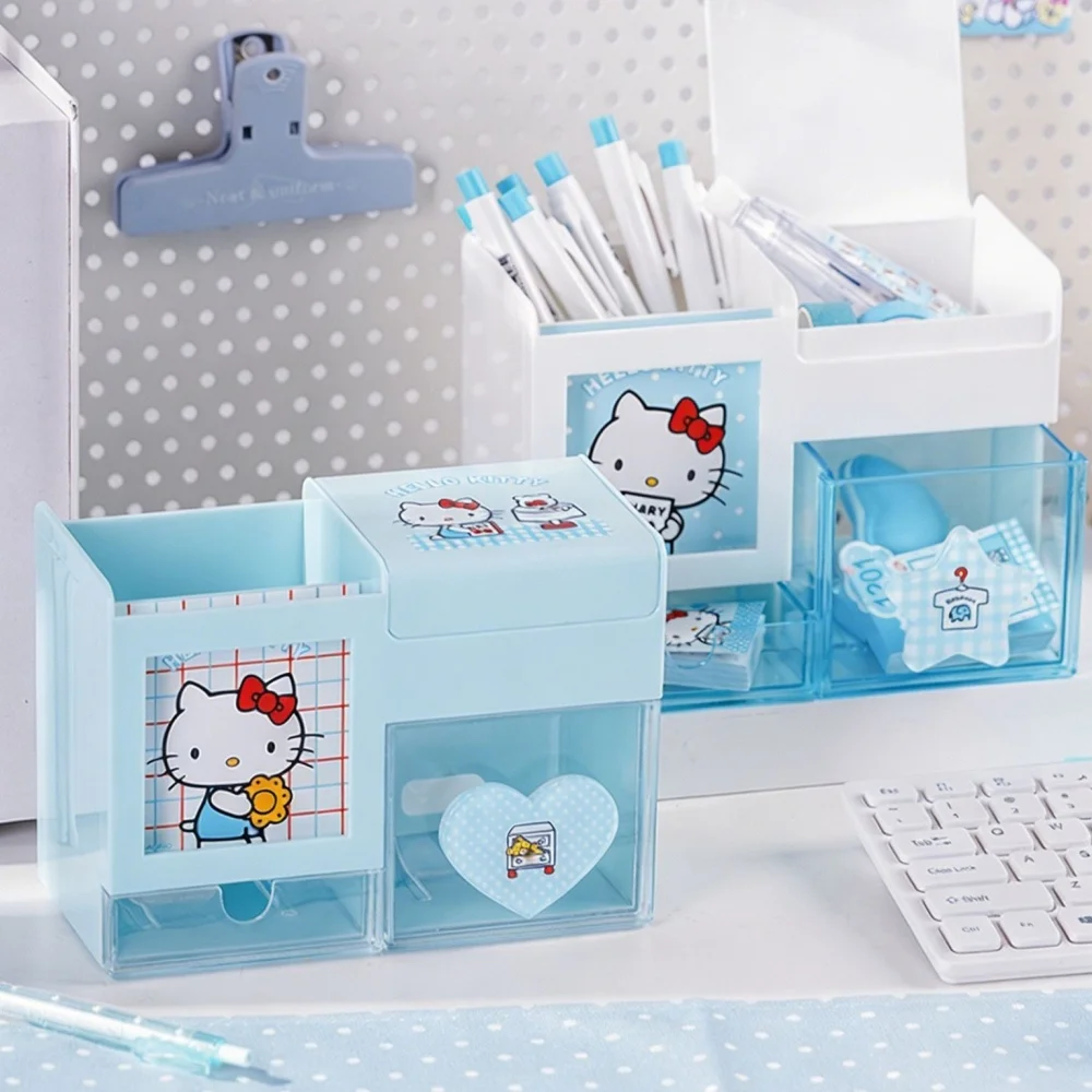 Genuine Sanrio Hello Kitty Multi-Tiered Pencil Holder Cute Kt Cat Desktop Stationery Storage Box Home Use Makeup Tools Organize view 2