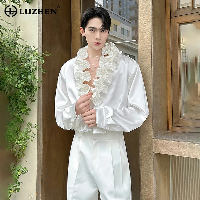 

LUZHEN 2026 Spring High Quality Satin Loose Long Sleeve Shirt Pullover Men's Fashion Solid Color Elegant Temperament Tops JY6182