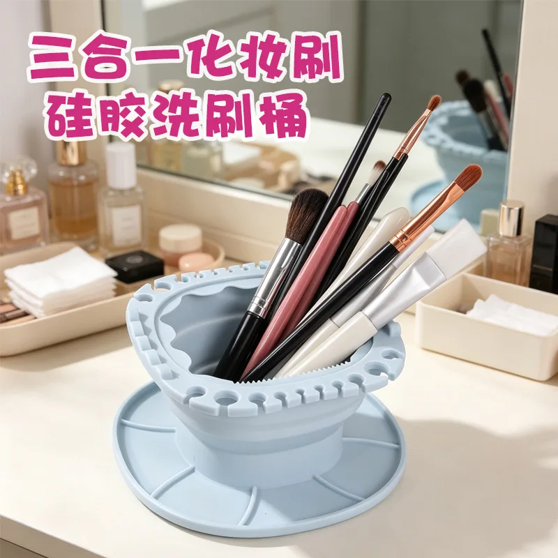 Foldable Silicone Makeup Brush Cleaning Bucket Art Brush Storage Cleaning Bucket Makeup Brush Storage Device