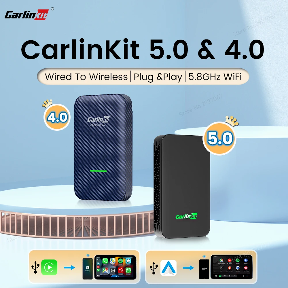 CarlinKit 5.0 4.0 Wireless CarPlay Mini Adapter Android Auto Dongle Wired To Wireless Car Play Box 5GWifi Bluetooth Auto Connect