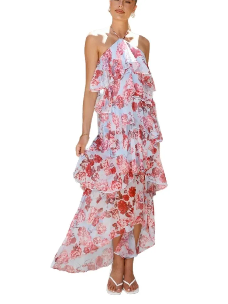 Summer Cover Ups Women Swimsuit Spaghetti Strap Robes Bathing Suit 2026 New Flower Printing Beach Holiday Maxi Dresses Cover-Up