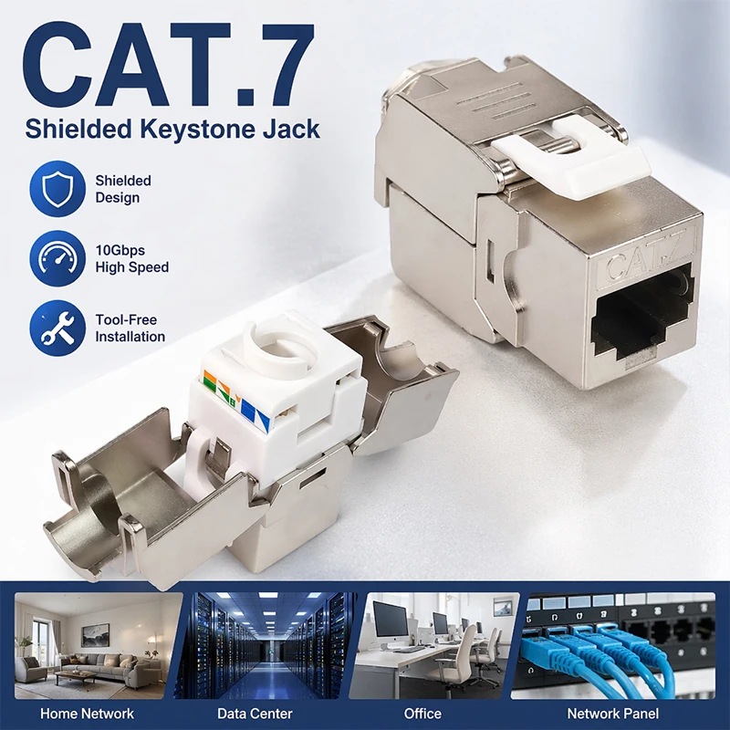 10PCS -CAT.7 Shielded RJ45 Keystone Jack Tool-less No Punch Down Up-Down Crimp 10Gbps Ethernet Network Data Module