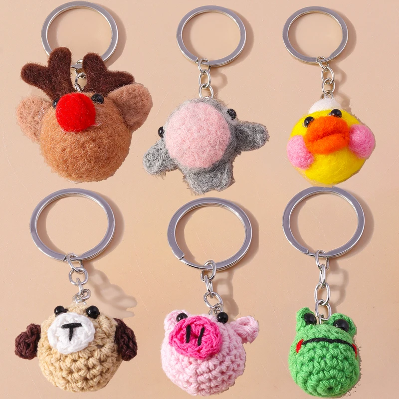Lovely Hand Knitted Elk Keychain Crocheted Dog Animal Key Rings for Women Girls Handbag Pendants Handmade Jewelry Gifts
