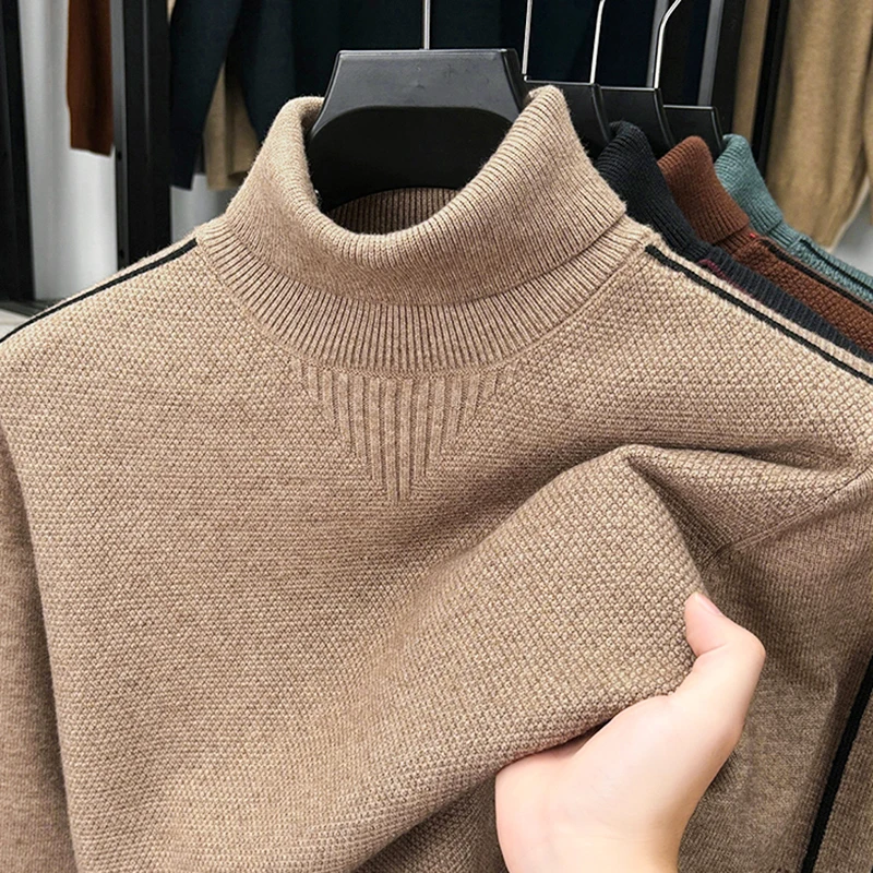 Luxury Men's Autumn Winter Knitting Sweater High Neck Long Sleeves Versatile Pullover Leisure Fashion Innerwear Men's Clothing