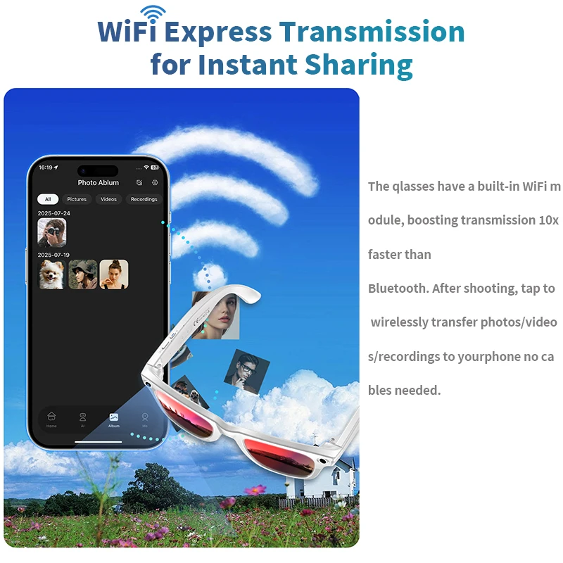 LIGE 8MP Smart Glasses Camera Video Recording Photo Recognition Answer Call AI Translate Bluetooth Sunglasses WIFI Transmission