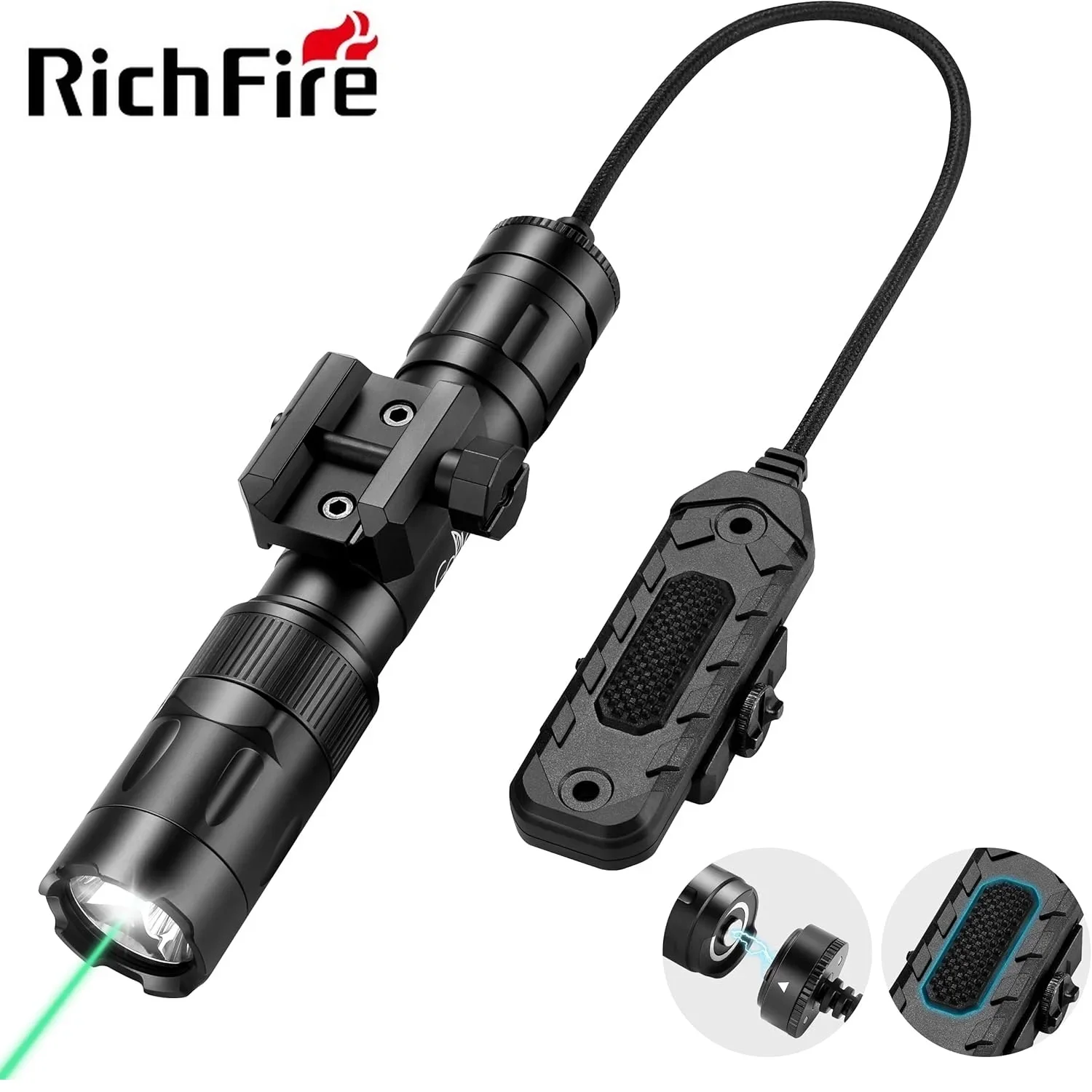 Richfire Tactical Hunting Flashligh 2500LMS LED Green Light Combo Rifle Lights for Picatinny  Rail Mount with Remote Switch