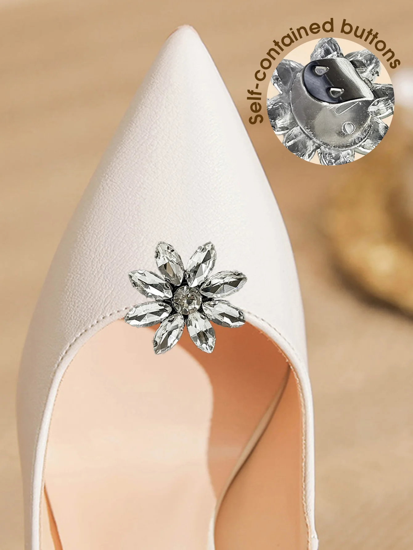 

1 Pair of Fashionable Korean White Rhinestone Detachable Shoe Buckles, High Heels Wedding Shoe Accessories, Carnival Accessories, Kitten High Heels