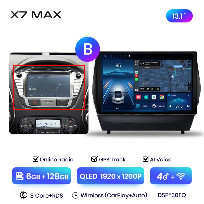 Junsun 13.1 inch QLED Android Draadloze CarPlay Auto Radio Voor Hyundai Tucson 2 ix35 2009-2015 Intelligente Systemen DSP SWC