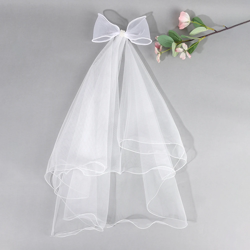 סיכות שיער טול לבן עם פפיון רשת