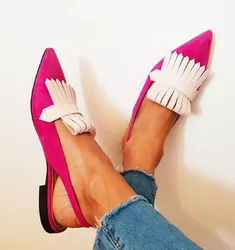 Pointed Toe buty w dużych rozmiarach kobieta Casual damskie trampki niskie obcasy mieszkania Fringe duże rozmiary sukienka nowe frędzle skandale sznurowane Slip