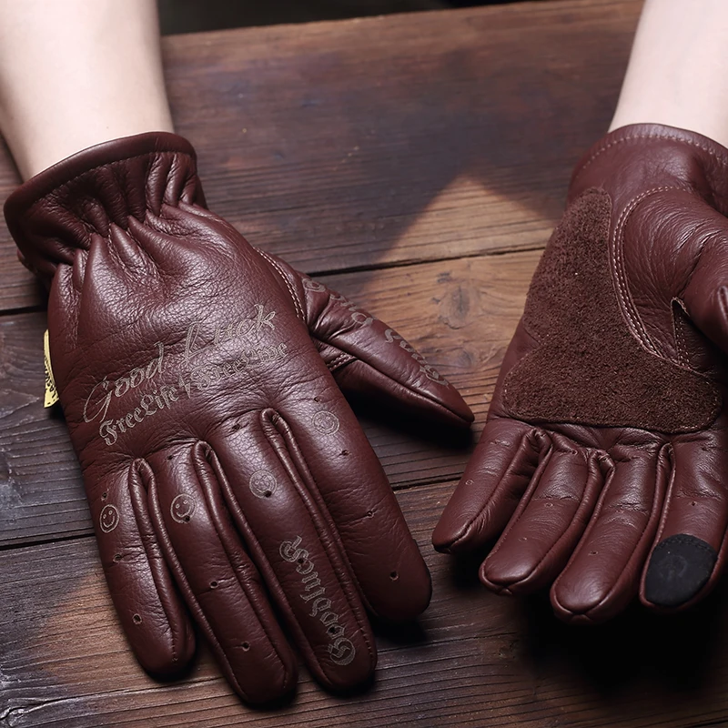 New Cowhide Leather Gloves Full Finger Racing Men Women Driving Bike Motorbike Gloves